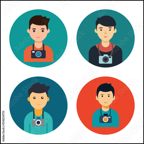 Photographer avatar vector icon set