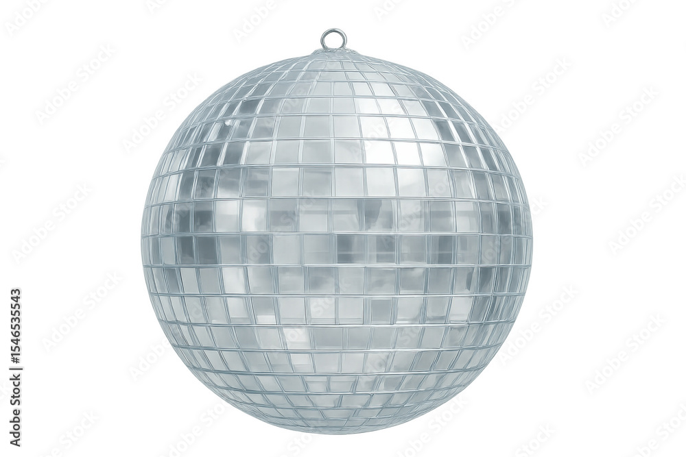 Fototapeta premium Glittering disco ball spinning, casting sparkling reflections against transparent backdrop, capturing nightclub party energy
