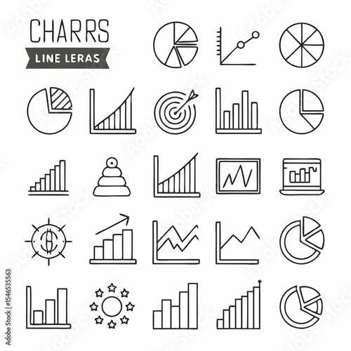 Set of 23  outline icons related to charts. Linear icon collection. Editable stroke. Vector illustration