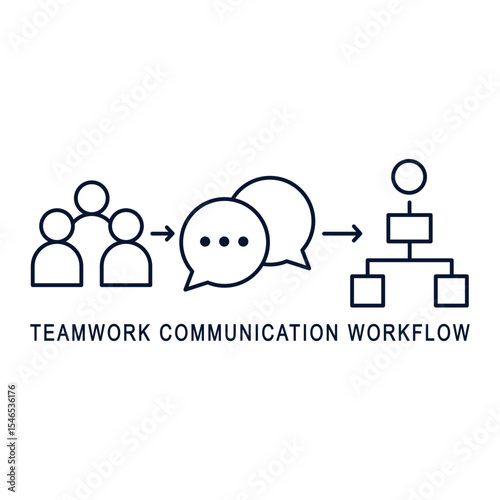 infographic template showing teamwork, communication, and workflow process, monochrome stroke, business concept, editable vector format