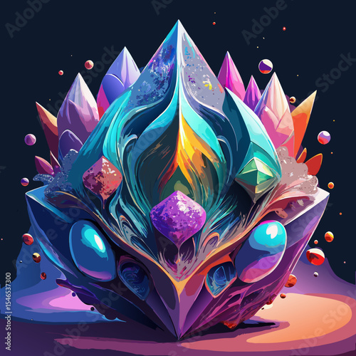 Abstract colorful crystal crown fantasy art