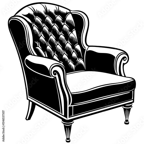 Elegant black armchair isolated on white background