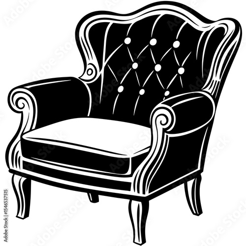 Elegant black armchair isolated on white background