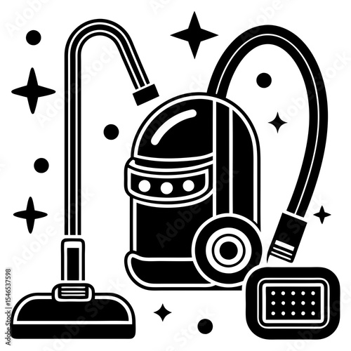 Vacuum cleaner and cleaning accessories isolated on white background