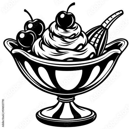 Ice cream sundae with cherries isolated on white background
