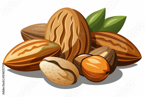 Assorted nuts and seeds collection with leaves