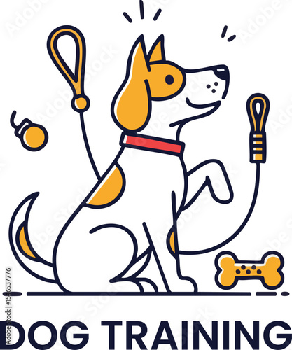  Dog Training Logo with Sitting Dog and Leash