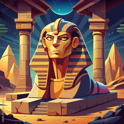 Majestic sphinx statue in ancient egyptian desert