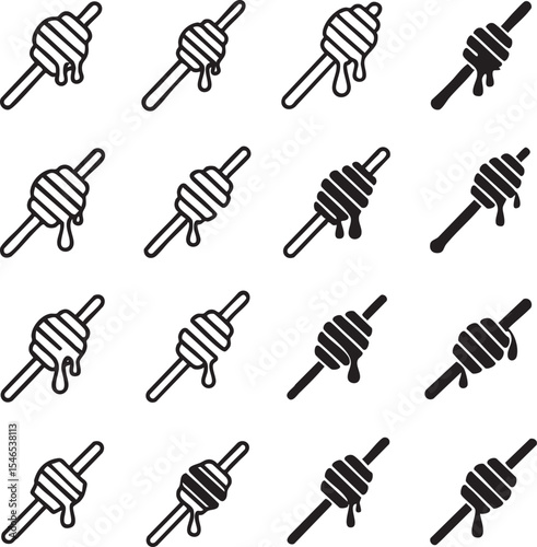  Set of honey dipper icons in outline and solid styles