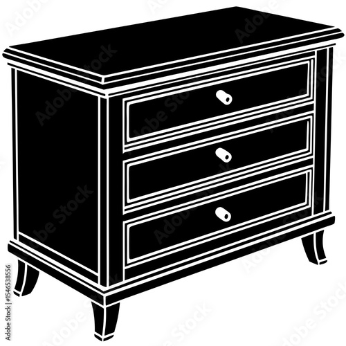 Black dresser with three drawers isolated on white background