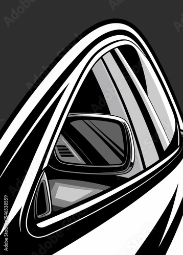 Abstract car side view mirror graphic illustration