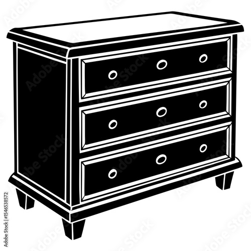 Black and white dresser with three drawers isolated on white background