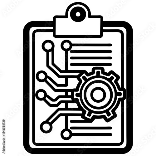 Clipboard with gear and circuit board isolated on white background