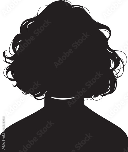 Black silhouette of a person with curly hair.