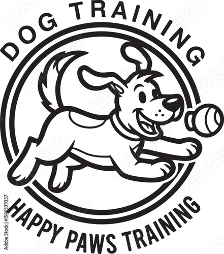 Dog Training Logo with Leaping Dog and Ball.