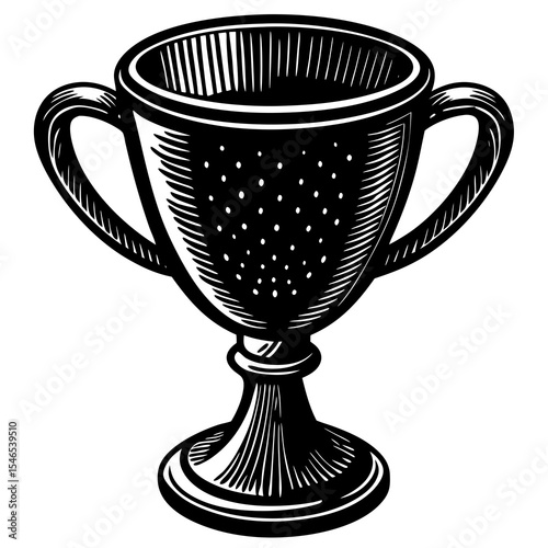 Black and white trophy cup isolated on white background illustration