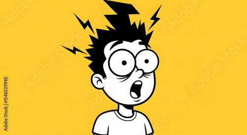 Shocked Boy Cartoon Illustration Surprised Expression,  Electrical Shock