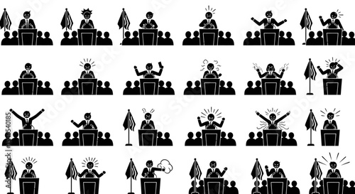 Black and White Stick Figures Depicting Public Speaking and Emotions