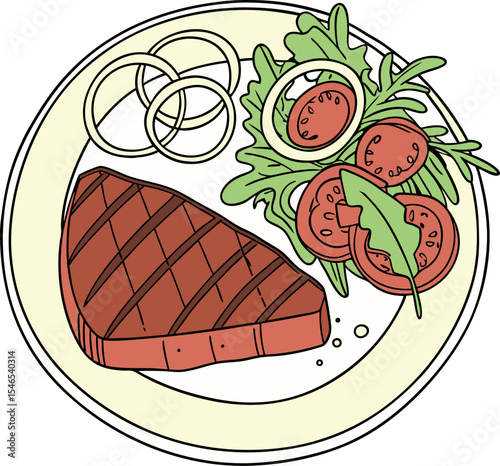 Realistic red meat grill and salad vector image on the plate