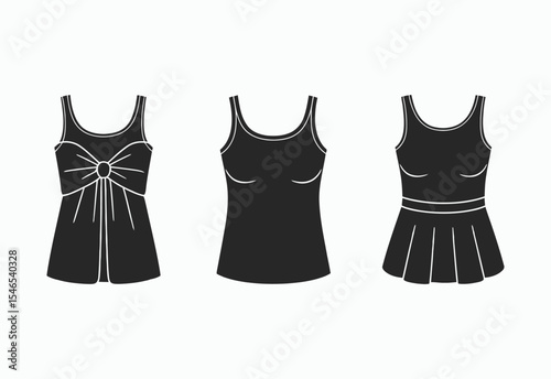 Three black tank top dress designs fashion illustration