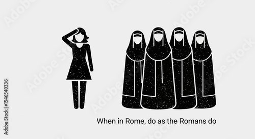 Black Silhouette Woman Saluting and Group of Covered Figures