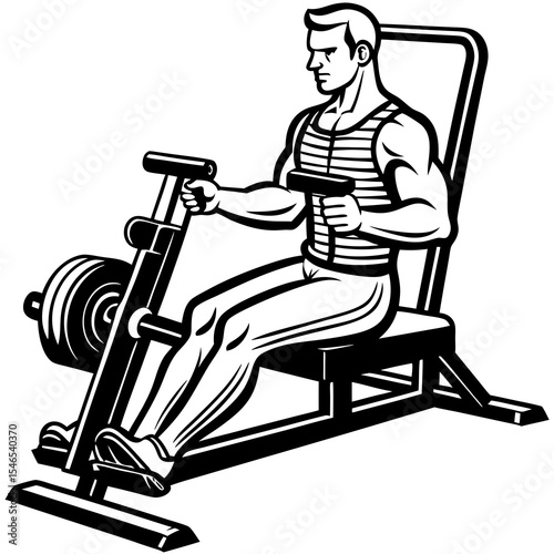 Man exercising on leg press machine isolated on white background
