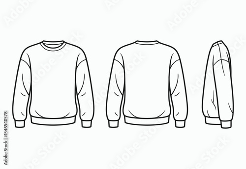 Crew neck sweatshirt template front back and side view
