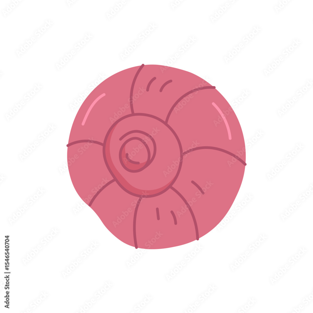 Shell in flat style pink color on white isolated background