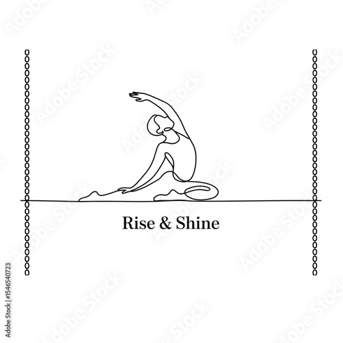 One line drawing of a cozy morning stretch in black and white vector