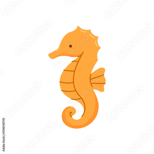 Illustration of orange and yellow seahorse in flat style on white background