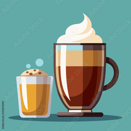 Coffee drink with whipped cream and cookie shot