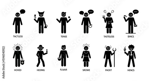 Black Stick Figure Illustrations Depicting Various Negative Emotions and Feelings