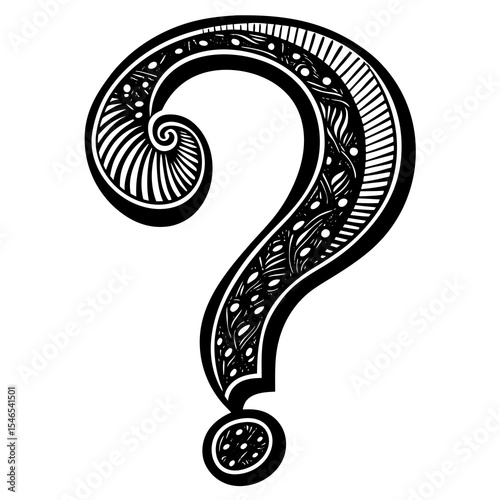 Ornate question mark with decorative patterns isolated on white
