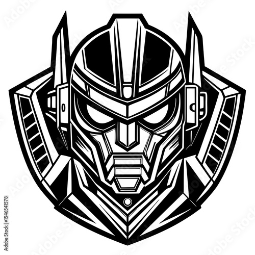 Robot head with futuristic design isolated on white background