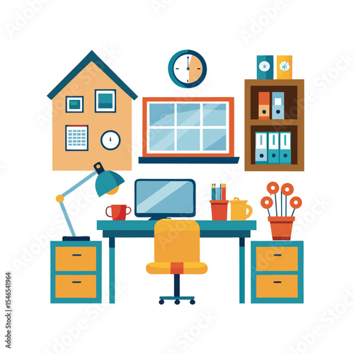 Stylish Home Office Setup with Desk, Chair, Decor, and Natural Light
