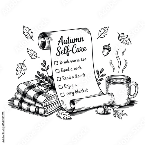 Self-care checklist for autumn in black and white