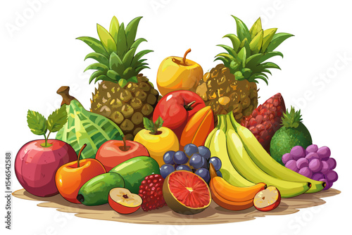 Assorted fresh fruits colorful still life illustration