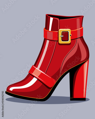 Red patent leather ankle boots with buckle