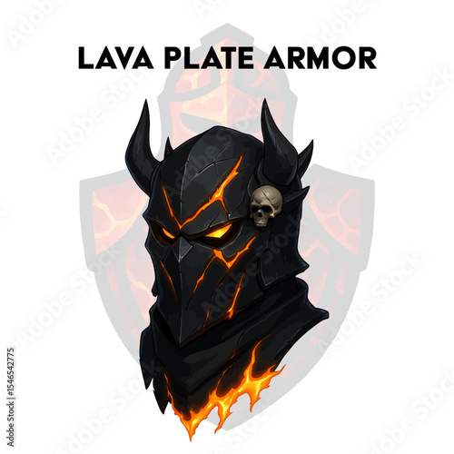 Cartoon Lava Plate Armor Helmet – Fantasy Magma Demon Helm Illustration