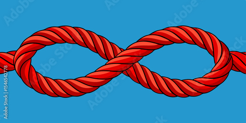 Red rope infinity knot on blue background
