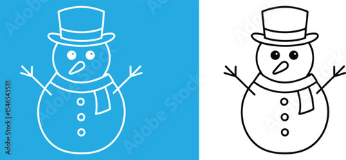 Christmas winter snowman line art  vector  silhouette snowman icon, logo vector illustration on white background