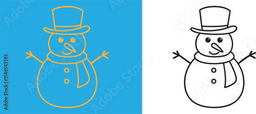 Christmas winter snowman line art  vector  silhouette snowman icon, logo vector illustration on white background