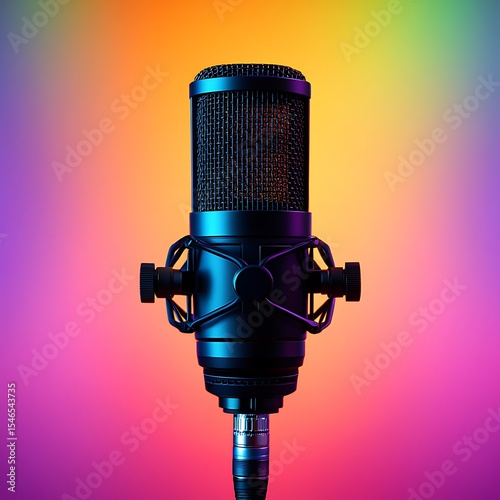 Studio Condenser Microphone on Vibrant Rainbow Background