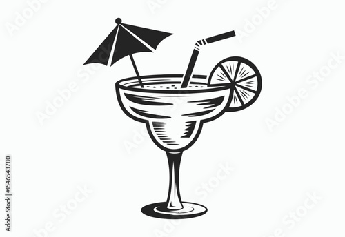 Black and white illustration of a margarita cocktail