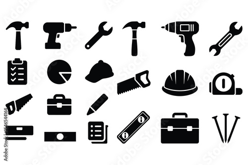 Construction tools icons set isolated on white background