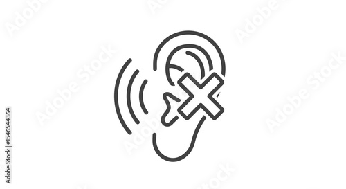 Ear Icon with Mute Symbol, Outline Style, Simple Design