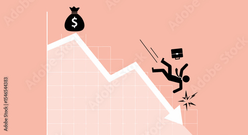 Falling Businessman and Financial Decline Depicted on Graph