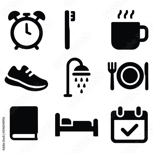Daily routine icons set isolated on white background