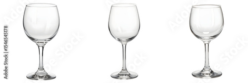 Three empty wine glasses isolated on transparent background