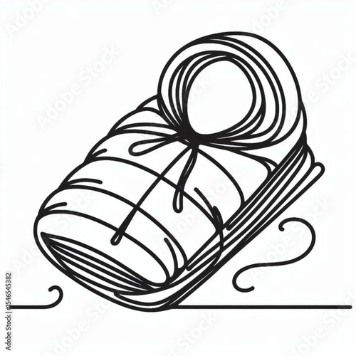 Minimalist line drawing of a cozy sleeping bag in a stylish design
